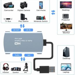 Etzin Video Capture Card, HDMI USB 3.0 microphone input, 3.5mm stereo channel output. USB Adapter image 3