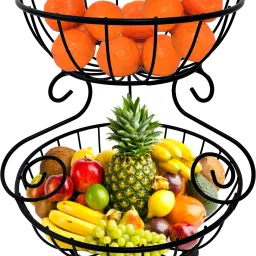 2 Tier Steel Fruit Bowl – Countertop Fruit Basket for Dining Table – Vegetable Basket – Fruit and Vegetable Stand for Kitchen – Fruit Rack - Vegetable Platter Bowl Iron Fruit & Vegetable Basket-image-23