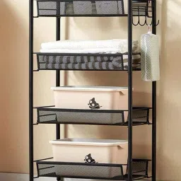 ® 4-Tier Slim Metal Rolling Cart, Mesh Wire Storage Utility Trolley, Fruit Stand Carbon Steel Kitchen Trolley-image-19