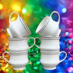 Pack of 6 Ceramic WHITE SILVER LINE CUP SET TEA CUP & COFFEE CUP-image-90