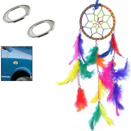 Combo Ring Handmade Beaded Down & Feather-Fill Dream Catcher For Car, Room Wall Hanging, Balcony Wool Wind-Chime Decorative Showpiece Ornament And Stylish Car Side Lamp/Indicator Rim Sticker Round Grill/Jali Type Chrome Finishing Cover Suitable For All Old Models Of Maruti And Hyundai Cars Combo-image-16