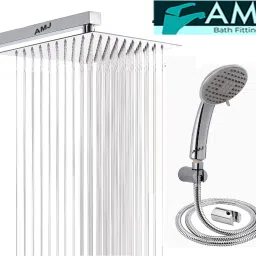 AMJ COMBO of SS304 UltraSlim High Pressure Rainfall Shower Head With Shower Fit Arm HandShower (ABS),SS304 1.5mtr Tube And Hook 6X6+15Inch Arm+HandShower Set)-23
