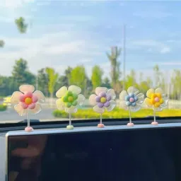 5Pcs Car Decors Mini Swinging Flower Cute Dashboard Dancing Flower Set 5Color Decorative Showpiece - 1 cm-image-54