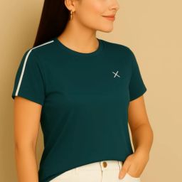 Women Solid Round Neck Nylon Black T-Shirt-image-111