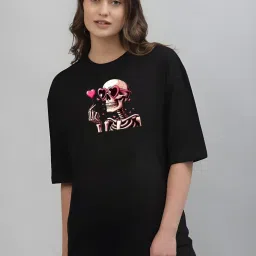 Women Self Design Round Neck Pure Cotton Black T-Shirt-image-66