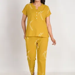Women Top & Pyjama Set Yellow Printed-image-53