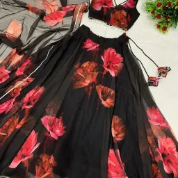 Floral Print Semi Stitched Lehenga Choli-image-30