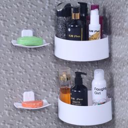 Multipurpose Wall Mount Bathroom Shelf and Rack with Soap Dish Holder Plastic Wall Shelf-62