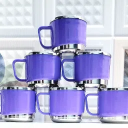 Pack of 6 Stainless Steel, Plastic Tea cups | Stainless Steel tea cup set of 6 | Outer Plastic | Coffee Mug-12