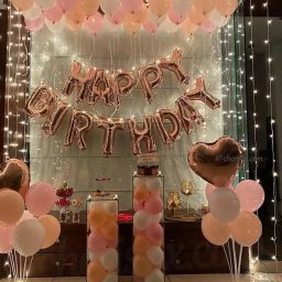 Printed Solid Rose gold Happy Birthday Party Decoration Pack with 60 Metallic Balloons, Heart, Confetti Balloons and Lights (Pack of 70) Balloon-15