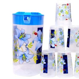 Unbreakable Transparent Heavy Plastic Flower Print Jug(2.5 Litre) & 6 Glass(200ml) Set for Drinking Water, Milk, Juice & Cold Drink for Home & Office Use Jug Set Mug Set Jug Glass Set-image-53