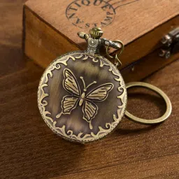 GT Gala Time Premium Vintage Butterfly Theme Designer Analog Gandhi Style Round Dial Quartz Antique Pocket Watch Key Chain Car Bike Key Chain Gift for Men & Woman Bronze Metal Pocket Watch Chain-image-8