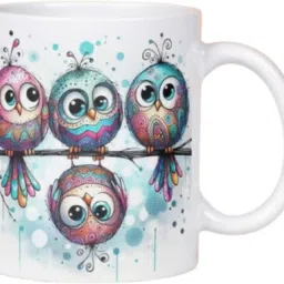 Premium Ceramic Coffee Cup with Colourful Owl Pattern Ceramic Coffee Mug-59