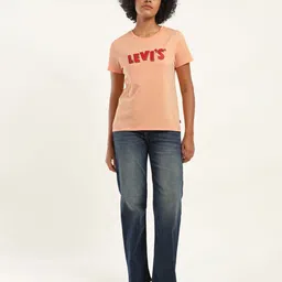 levi's Women Graphic Print Crew Neck Pure Cotton Pink T-Shirt-picture-29