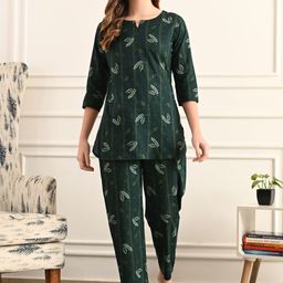 dreambe Women Night Suit Set Green Printed-picture-12