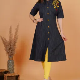heartloom Women Embroidered Pure Cotton A-line Kurta-picture-11