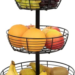 3 Tier Countertop Storage organizer Bowl for Kitchen Dining Table Livingroom Iron Fruit & Vegetable Basket-12