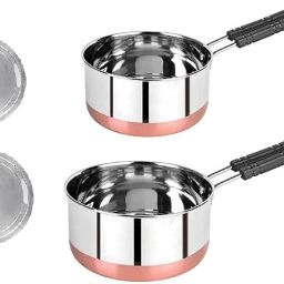Steel Copper Bottom Saucepan with Lid, Tea Coffee Pan, Milk Pan with Handle K1 4.3 inch, 5.9 inch Lid Set, Pack of 4-image-41