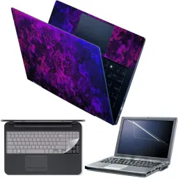 Anweshas 4 in 1 Combo Pack with Laptop Skin Sticker Decal, Palmrest Skin, Screen Protector, Key Guard for 15.6 Inch Laptop - Pink Blue Abstract Combo Set-27