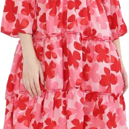 Women Fit and Flare Red Knee Length Dress-image-7
