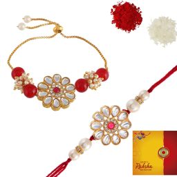 Bhaiya Bhabhi 2021-500-13 Pearl Rakhi, Greeting Card, Chawal Roli Pack Set-image-20