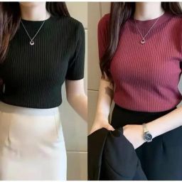 Pack of 2 Casual Regular Sleeves Self Design Women Multicolor Top-image-94