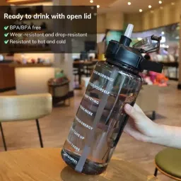 Belt Straw Transparent Motivational Water Bottles|Time Marker Leak & BPA Free 2000 ml-image-69