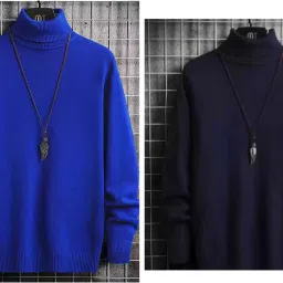 Men Solid High Neck Multicolor Sweater-image-57
