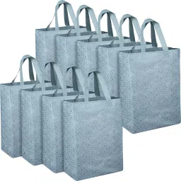 Non-Woven Reusable Eye-Print Shopping Handbag|Pack of 9|Gray Pack of 9 Grocery Bags-17