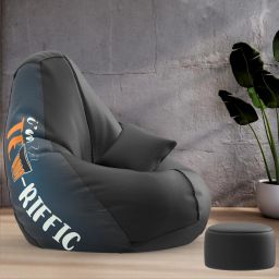 XXXL PatternPuff Bag With Free Cushion and Puffy , Teariffic-Black Teardrop Bean Bag With Bean Filling-image-84