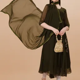 Women Embellished Georgette Anarkali Kurta With Attached Dupatta-11