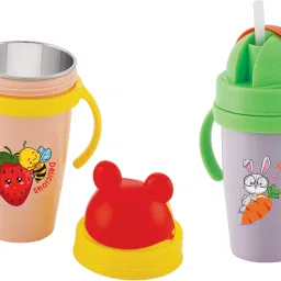 Inner Steel Cartoon Print Water Bottle With Straw 360 ML Sipper Bottle for Kids-picture-19