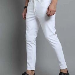 Men Slim Low Rise White Jeans-image-2