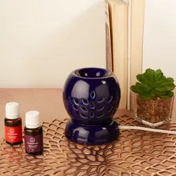 asian aura Ceramic Electric Diffuser, With Rosy Romance and English Lavender Aroma Oils, Blue Diffuser Set-picture-29