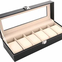 Leather Watch Storage Box with Finish and Glass Window Metal Lock with 10 Slots 30 x 12 x 8 cm, 1- Piece Watch Box-image-3
