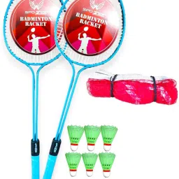 Badminton Racket Pack Of 2 With Shuttlecock With Net Badminton Kit-10