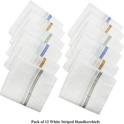 S4S Men's 100% Cotton Striped (Pack of 12) ["White"] Handkerchief-image-57