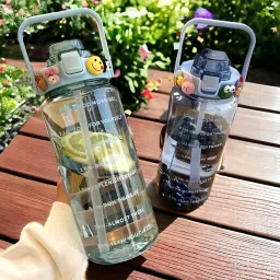 NEW Transparent Flip Top lid BPA free leakproof water bottle for Travel 2000 ml Bottle-image-37
