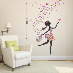 100 cm Wall Stickers Dreamy Girl with Flying Colorful Butterflies Self Adhesive Sticker-image-24