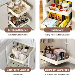 deoxys Containers Kitchen Rack Pull Out Cabinet Drawer Organizer Fixed with Adhesive,Slide Out Drawer Carbon Steel image 4