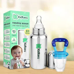 Stainless Steel Infant Baby Feeding Bottle,Blue silicon Fruit Feeder BPA Free - 250 ml-image-14