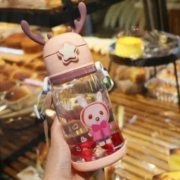 Deer Horn Design Kids Sipper Water Bottle Cute Cartoon Print for Children's-13