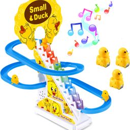 toyco Small Duck Slide Toy Track Set, Automatic Stair Climbing Race, Lights & Music-picture-2