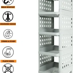 leopax 5 Tier Stackable Shelf Utility Rolling Stand Rack | Storage Organizer Rack | Plastic Kitchen Trolley image 5