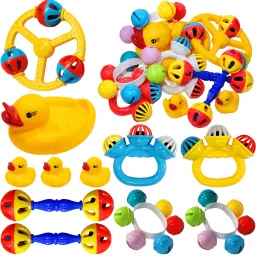 Colorful Non Toxic Set of 7 Pcs Attractive Mix Rattles & 4 Pcs Duck ChuChu Rattle-image-53