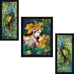 Love Couple Radha Krishna Set of 3 with Acrylic Sheet (Glass) painting-0900 Digital Reprint 14 inch x 22 inch Painting-26