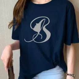 Women Printed Round Neck Organic Cotton Navy Blue T-Shirt-image-31