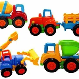 New Friction Heavy Quality 4 Truck Set | This is a Cartoon Truck Set | All Model Available with Some Working PartsIncluding Tractor / Bulldozer / Dumper / Cement Mixer Toy for Kids Multi color-17