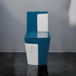 lurexa C/T029 Premium Quality Shining Royal Blue Commode With White Marble Finish And Round Flush Button Western Commode image 2
