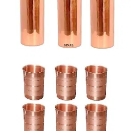 Stylish 3 Copper Bottle & 6 Copper Glass (100% Copper)JG0.16 Jug Bottle Glass Set-image-71